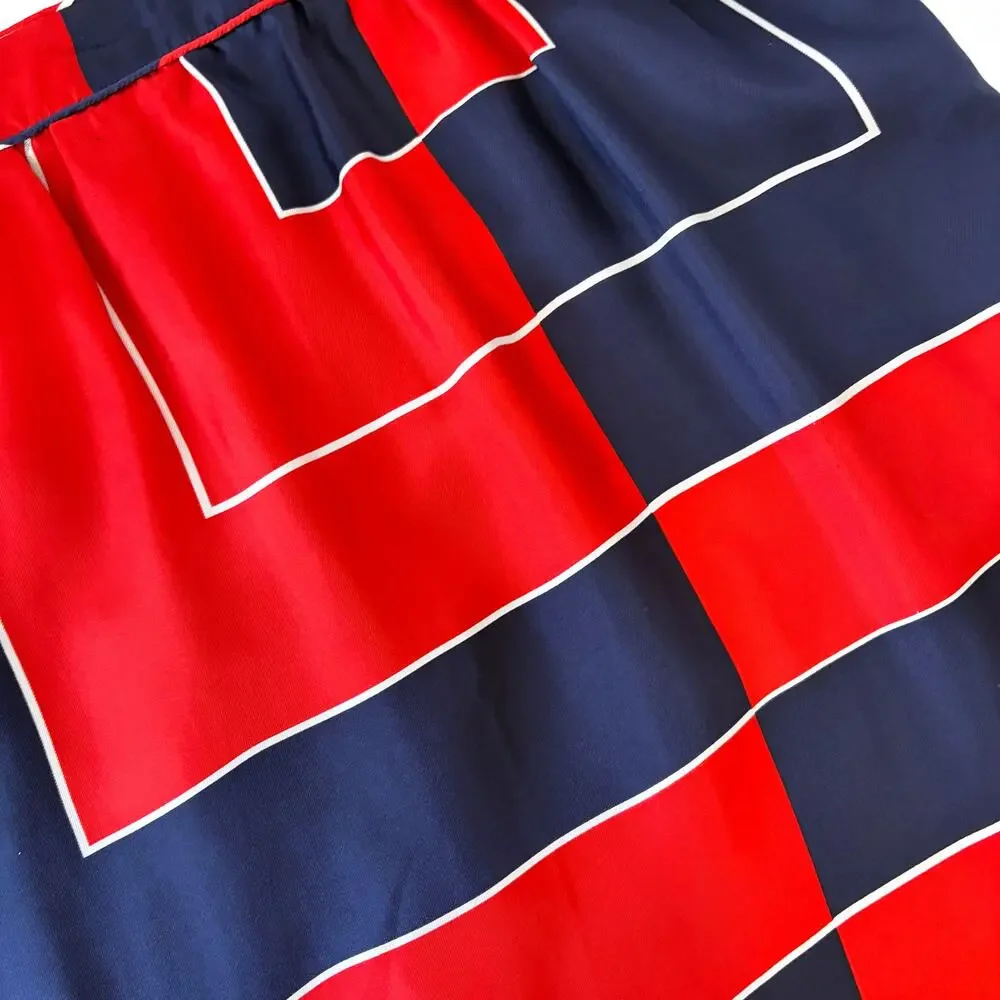 Elizabeth McKay 100% Silk Geometric Color Block Skirt Red Navy Size 10